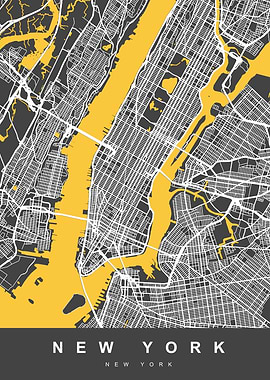 New York Map Black
