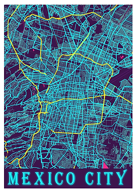 Mexico City Neon City Map