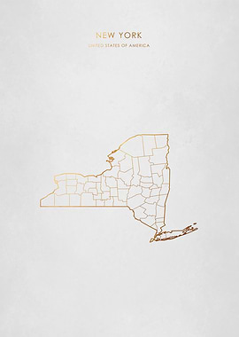Gold New York State Map