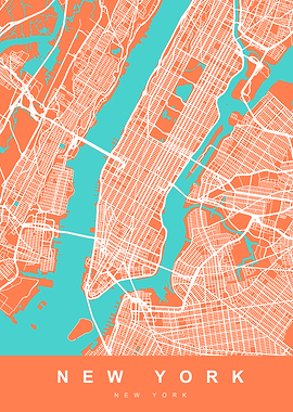 New York Map Coral
