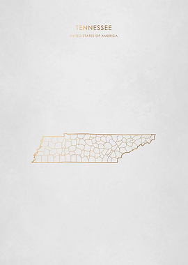 Gold Tennessee State Map