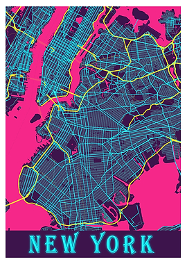 New York Neon City Map