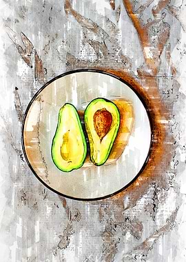 Two Split Avocados In Bowl