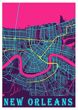 New Orleans Neon City Map