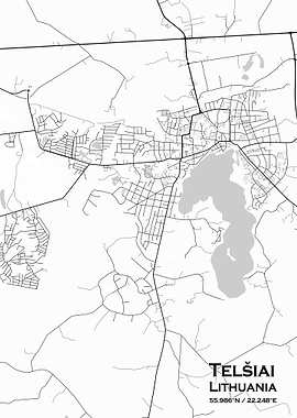 Telsiai White Map