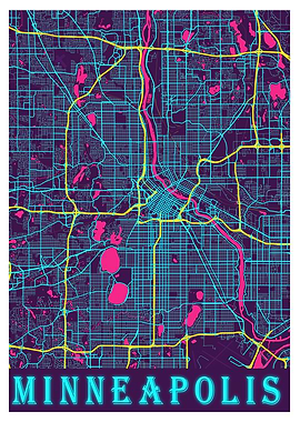 Minneapolis Neon City Map