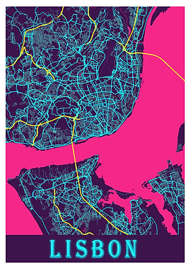 Lisbon Neon City Map