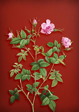 Pink Rosebush on Red