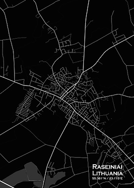 Raseiniai Black Map