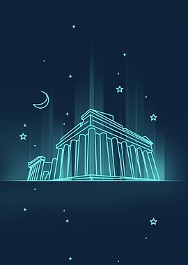 Neon Cityscape Parthenon