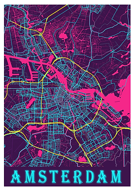 Amsterdam Neon City Map