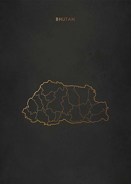 Gold Bhutan Map