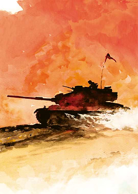 Tank on a sunset