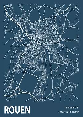 Rouen Blueprint Street Map