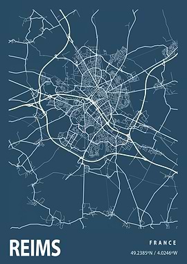 Reims Blueprint Street Map