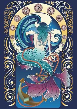 Blue Mermaid art nouveau