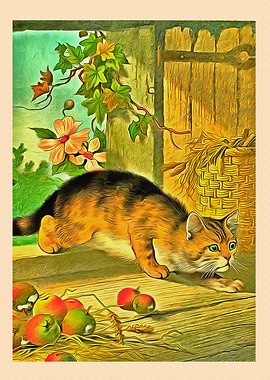 Vintage Cat Art Picture