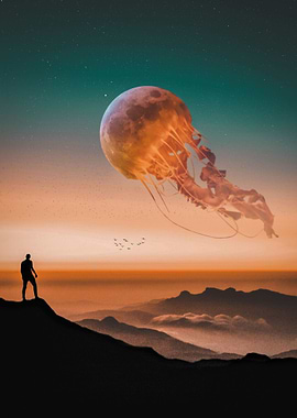 Jellyfish Full Moon in Sky