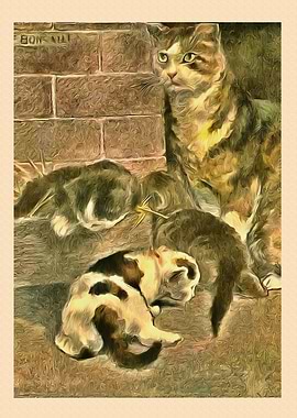Vintage Cat Art Picture