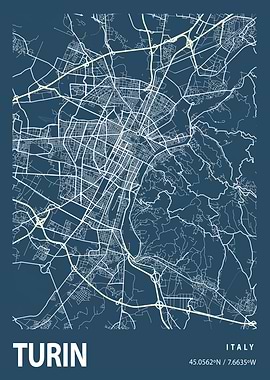 Turin Blueprint Street Map