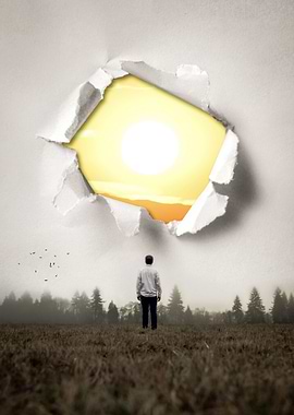 Hole Sun Sky Torn Paper