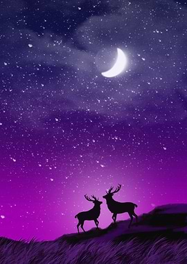 Deers Starry Sky by Moon