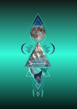 Wolf moon tribal geometric