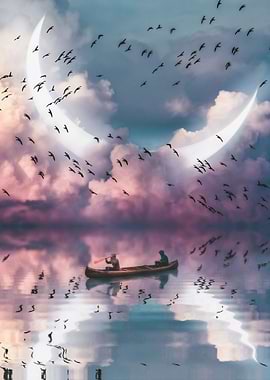 Reflection Birds and Canoe