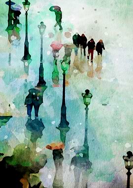 Pedestrians In The Rain