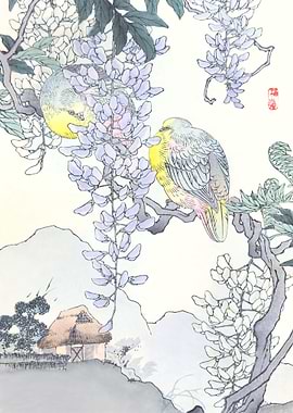 Doves On Wisteria Vine