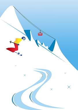 Ski tracks and gondola