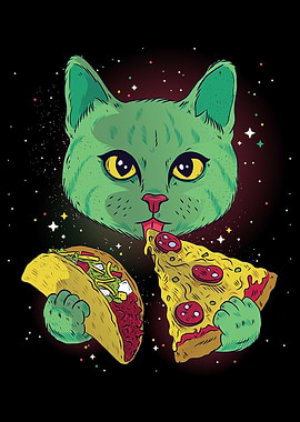 Cosmic Cat eating Pizza