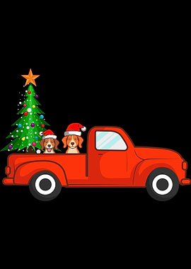 Beagle Dogs Ride Red Truck