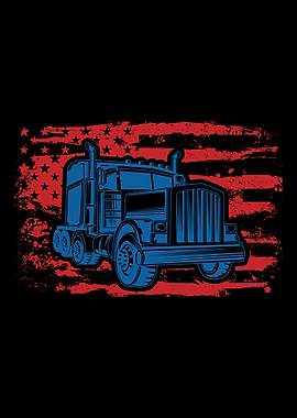 Truck Trucker USA Flag