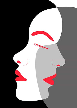 Women faces in white black