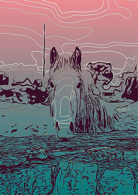 Horse in Pink and Teal