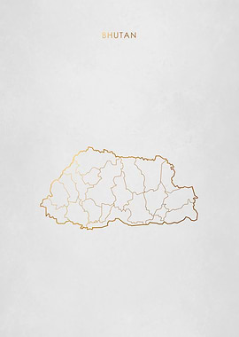 Gold Bhutan Map