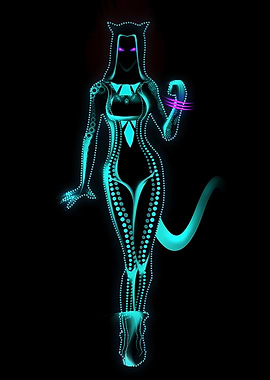 Abstract neon cat girl