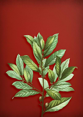 Vintage Bay Laurel on Red