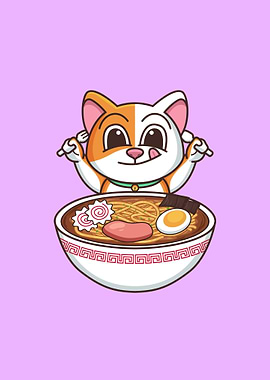 cat eat ramen noodle