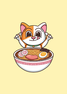 cat eat ramen noodle