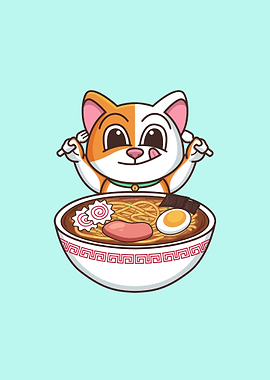 cat eat ramen noodle