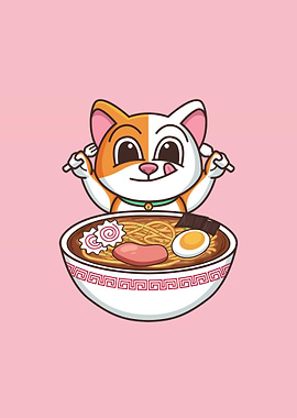 cat eat ramen noodle