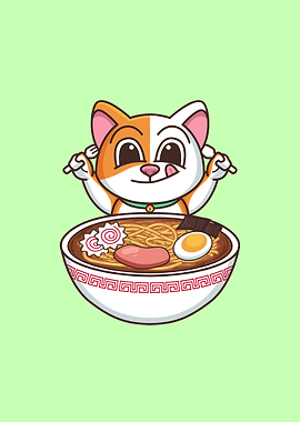cat eat ramen noodle