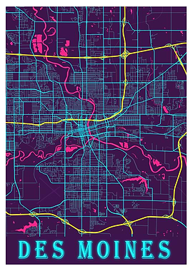 Des Moines Neon City Map