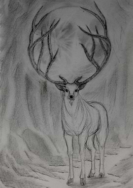 Stag Bearing Moon Sketch