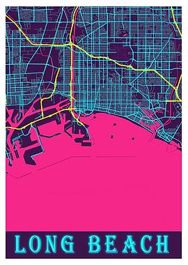 Long Beach Neon City Map