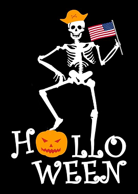 Halloween Skeleton us flag