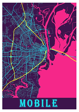 Mobile Neon City Map