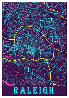 Raleigh Neon City Map